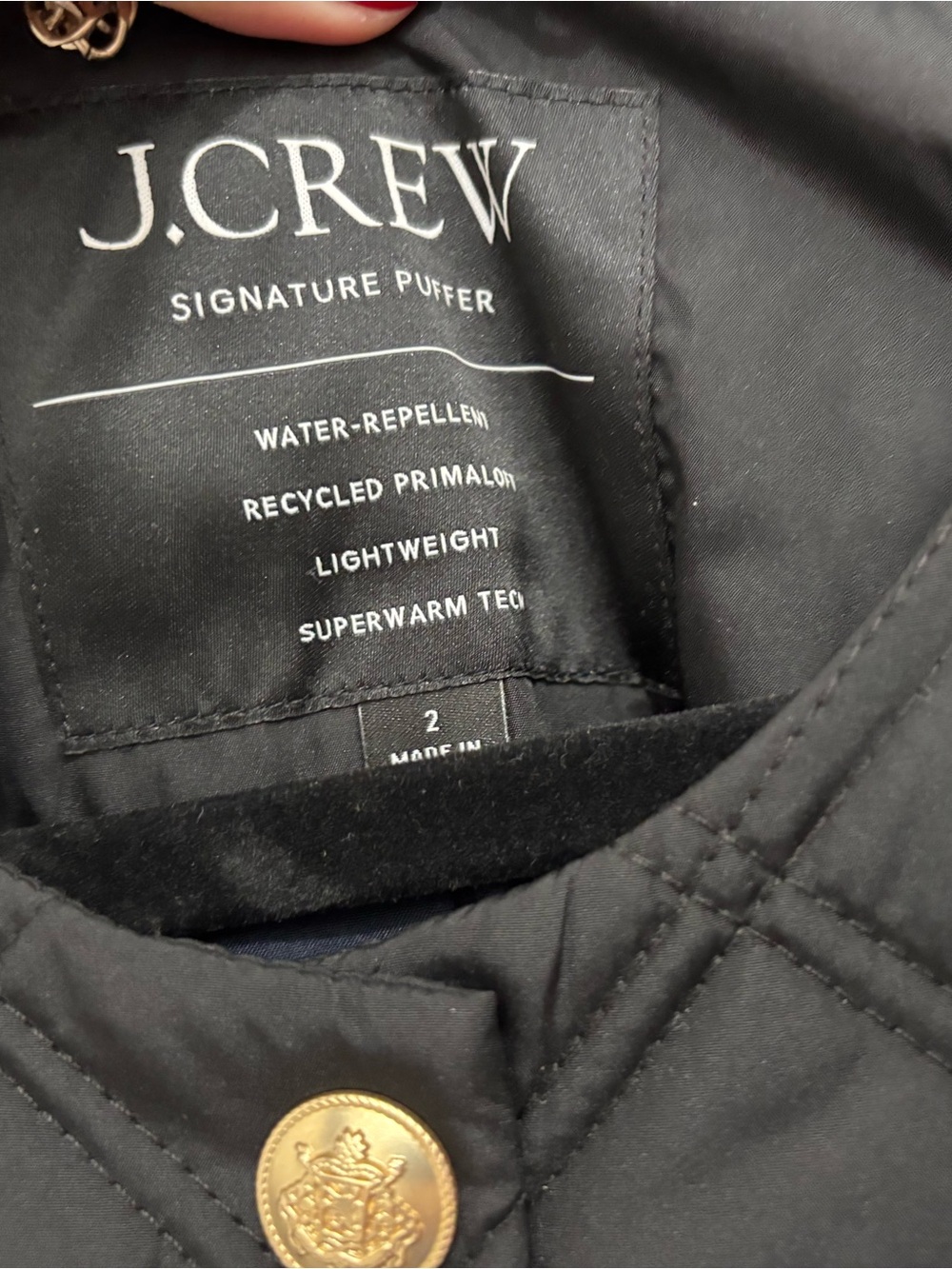 J. Crew Black Quilted Puffer Jacket with Gold-Tone Buttons - Picture 3 of 5